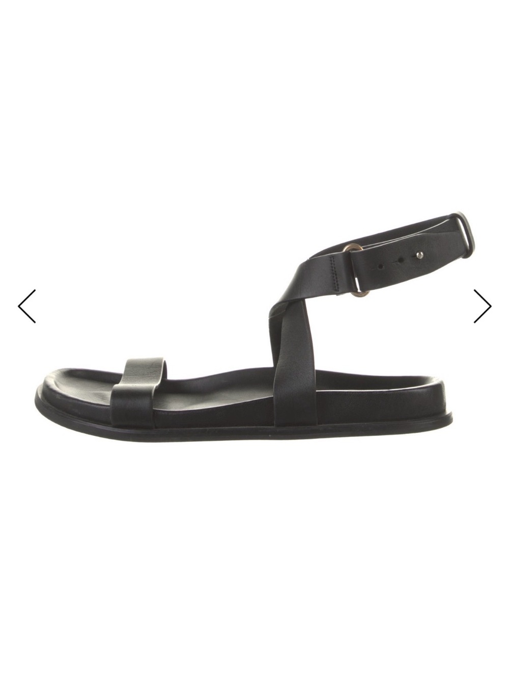 Toteme Black Leather Ankle-Strap Flat Sandal
